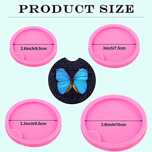 Romooa 8 Pieces Car Coaster Mold DIY Round Coaster Resin Silicone Mold Epoxy Casting Silicone Keyring for Cup Mats, Home Decoration, Pink, 6.5 Cm, 7.5 Cm,8.5cm, 10cm Diameter - Image 2