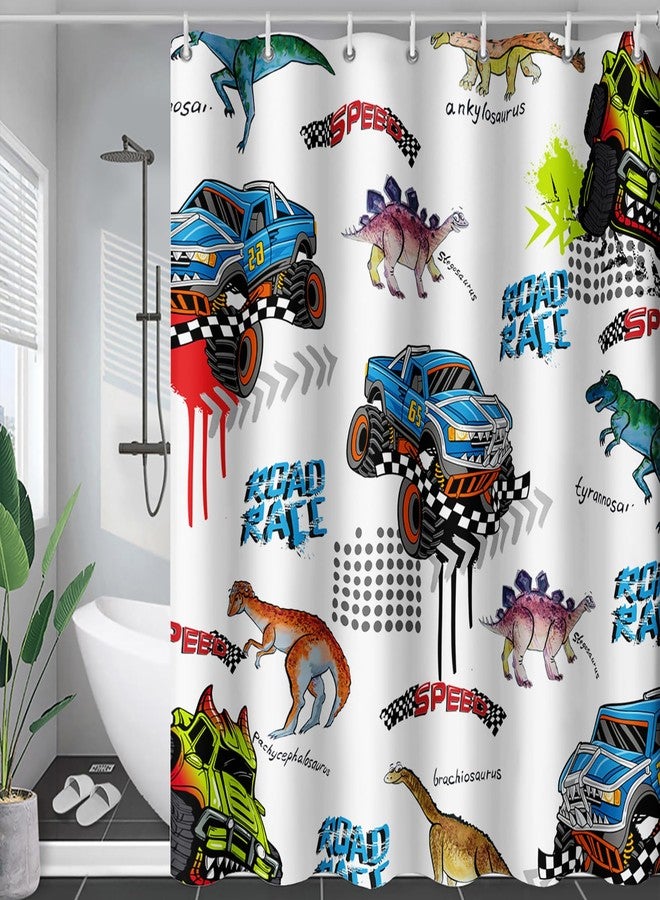 AILONEN Kids Truck Dinosaur Shower Curtain for Bathroom,Blue Cartoon Monster Truck Themed Waterproof Bath Curtain 48" W x 72" H for Boys Teens - Image 4