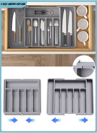 Silverware Drawer Organizer, Expandable Utensil Tray for Kitchen, BPA Free Flatware and Cutlery Holder, Adjustable Plastic Storage for Spoons Forks Knives, Large, Grey - pzsku/Z0D2371062FD6FA051F63Z/45/_/1721205605/46a7ad0d-b3c3-46c8-93bd-894d2c5fcd81