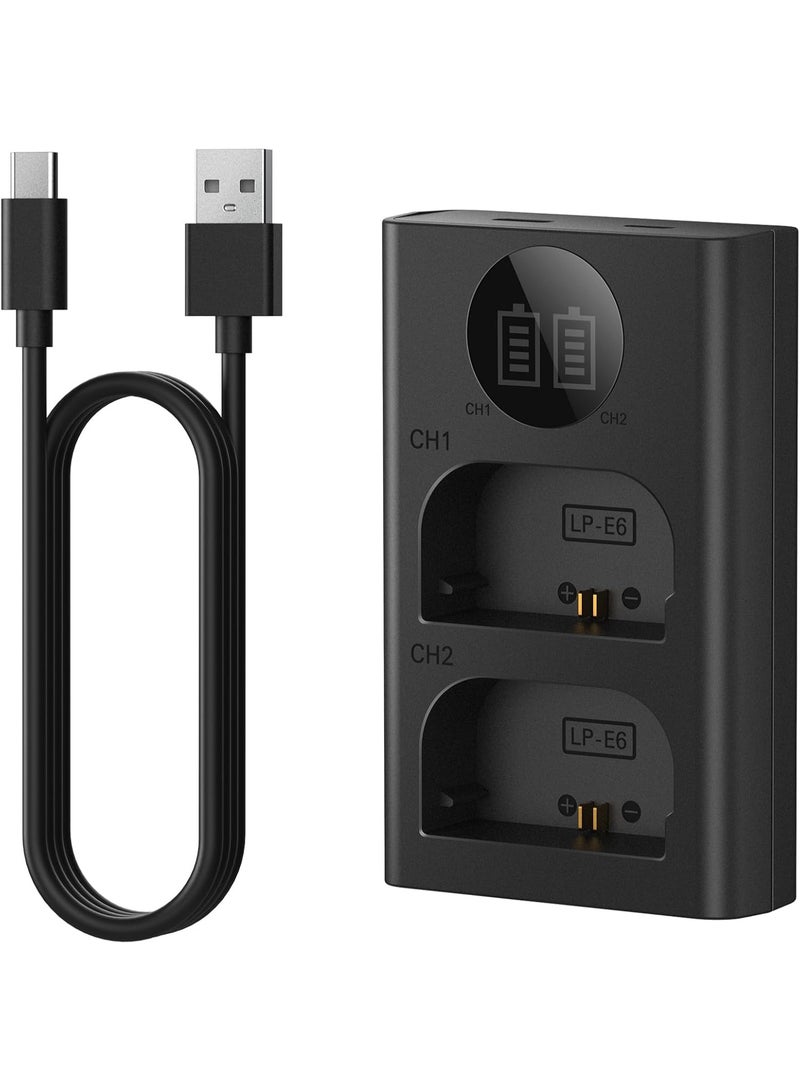 Dual USB Camera Battery Charger for LP-E6 Compatible with LC-E6 LC-E6N EOS 90D 80D 70D 60D 60DA 7D Mark II 7D 6D Mark II 6D 5D Mark IV 5D Mark III 5D Mark II Batteries LCD Display Fast Charging - Image 2