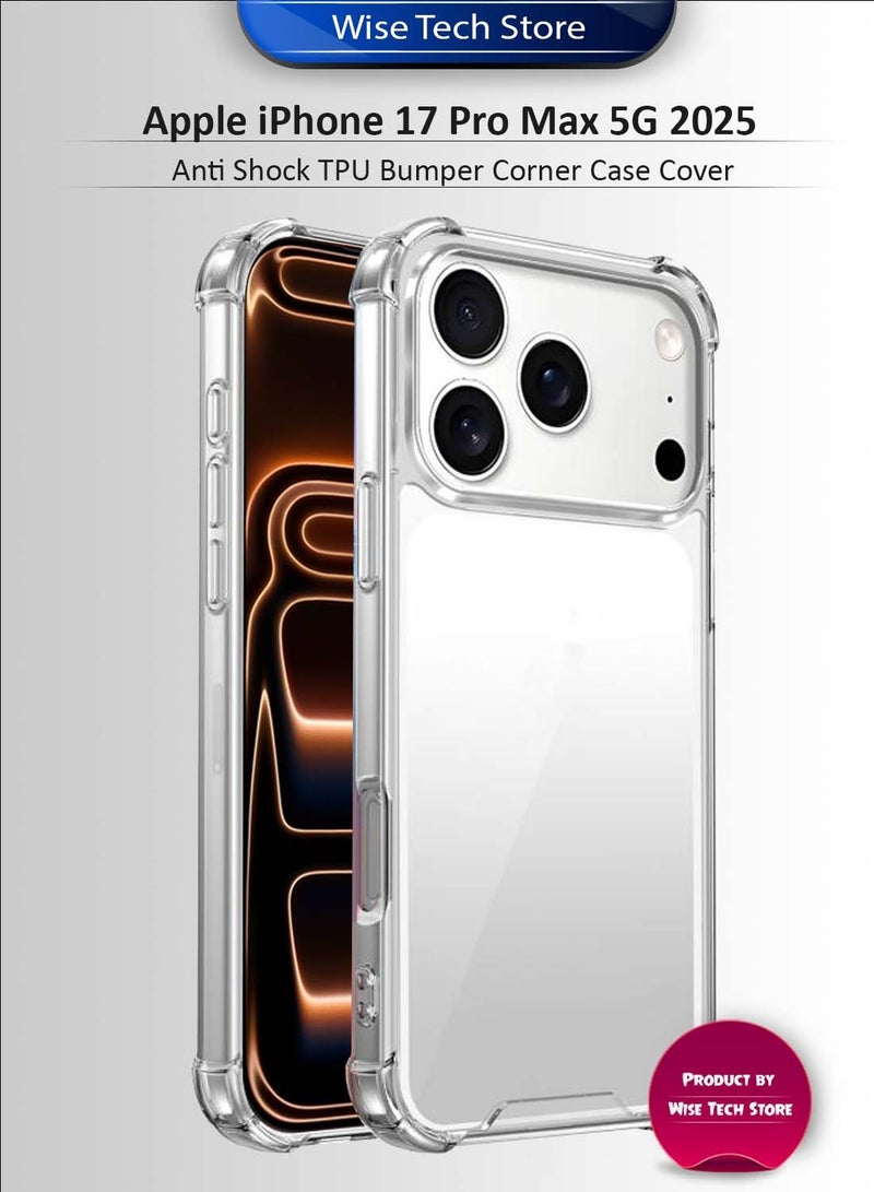 دبليو تيك غطاء حماية زوايا صدمات من TPU لهاتف آبل iPhone 17 Pro 5G 2025 (MCTPTN) - شفاف - Image 1