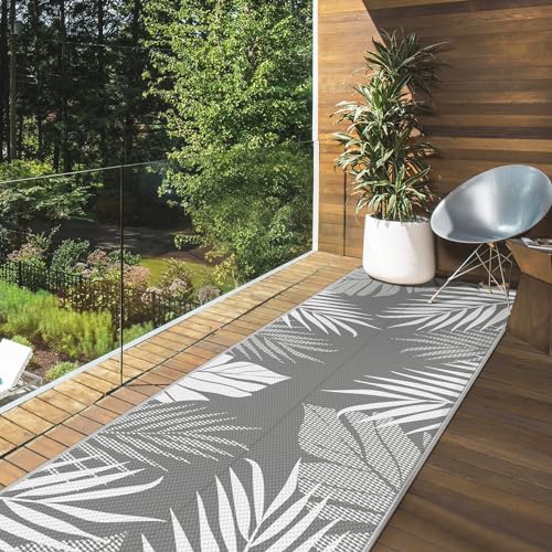 GENIMO Outdoor Rug 2.5' x 8' Waterproof for Patios Clearance, Reversible Outdoor Plastic Straw Hallway Runner Rug Carpet, Entryway Rugs Mats for Deck, Porch, Balcony, Camping, RV, Camper, Grey&White - Image 4
