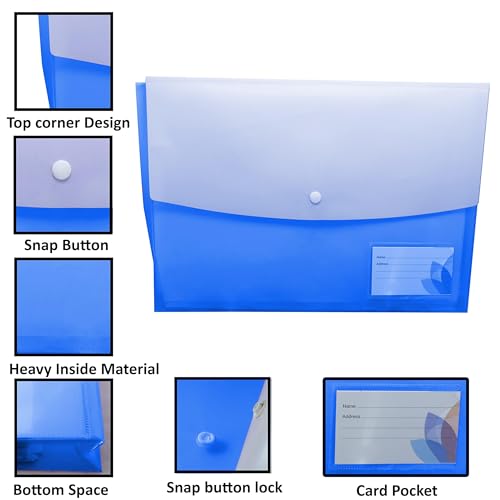 Shuban 12 Pcs My Clear Plastic Gazette Folder FS/Legal Heavy Duty Twin Double Pocket Document File Holder, Envelope Holder Storage Case, Snap Button Organizer (Assorted Color) - Image 4