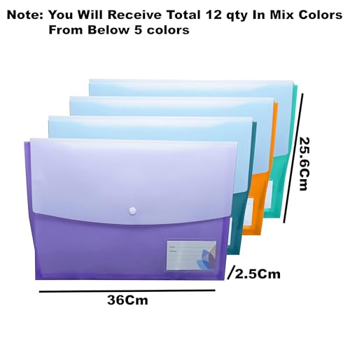 Shuban 12 Pcs My Clear Plastic Gazette Folder FS/Legal Heavy Duty Twin Double Pocket Document File Holder, Envelope Holder Storage Case, Snap Button Organizer (Assorted Color) - Image 2