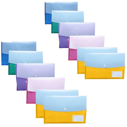 Shuban 12 Pcs My Clear Plastic Gazette Folder FS/Legal Heavy Duty Twin Double Pocket Document File Holder, Envelope Holder Storage Case, Snap Button Organizer (Assorted Color) - Image 1