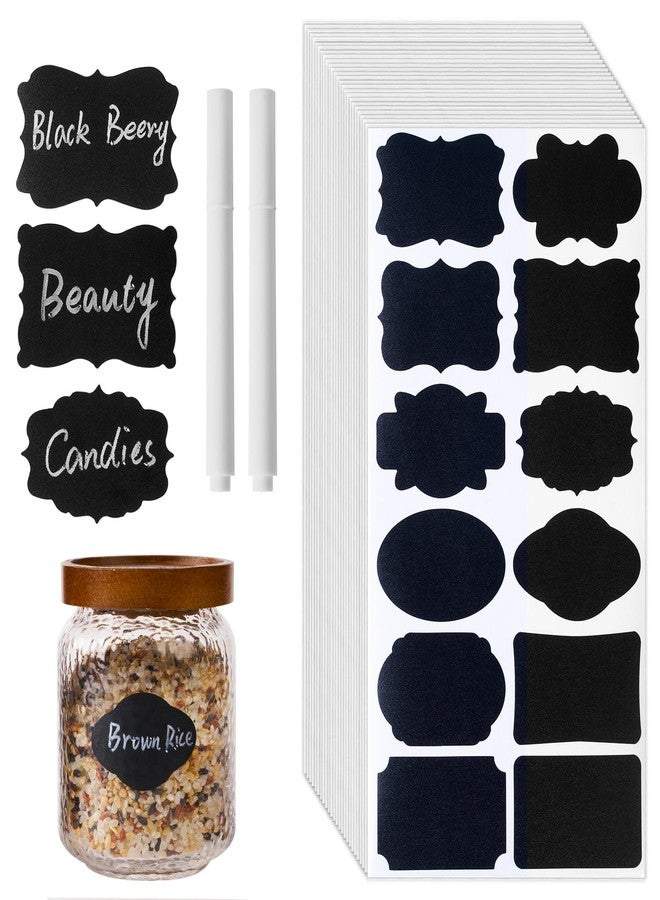 Homrelaxy 360Pcs Chalkboard Labels - 2.1x1.4 Inch Reusable Blackboard Stickers with 2 White Erasable Chalk Markers, 12 Assorted Shapes, for Mason Jars, Food Containers, and Pantry Storage - Image 1