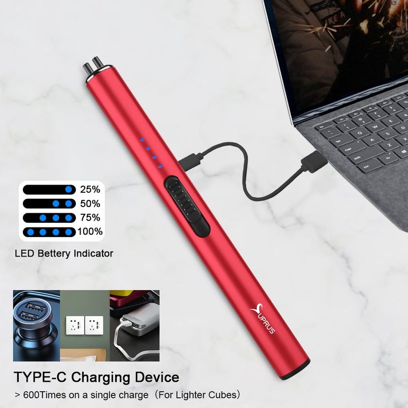 SUPRUS Electric Arc Windproof Flameless USB Rechargeable Lighter with Safety Lock for Candle (Red) - Image 5