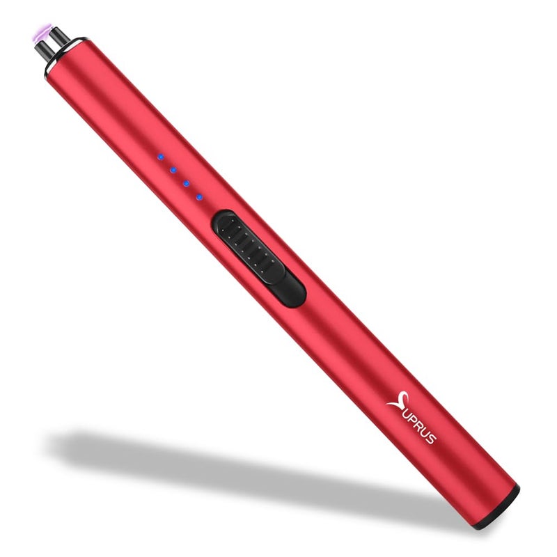 SUPRUS Electric Arc Windproof Flameless USB Rechargeable Lighter with Safety Lock for Candle (Red) - Image 1