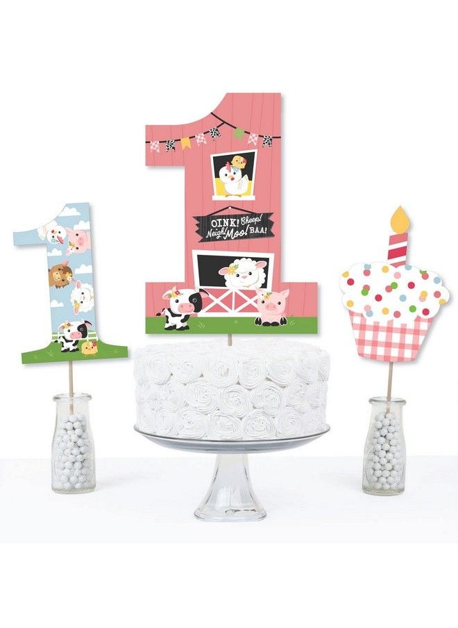 Big Dot of Happiness 1St Birthday Girl Farm Animals Pink Barnyard First Birthday Party Centerpiece Sticks Table Toppers Set Of 15  - Image 4