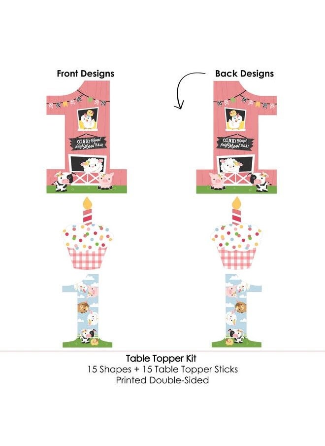 Big Dot of Happiness 1St Birthday Girl Farm Animals Pink Barnyard First Birthday Party Centerpiece Sticks Table Toppers Set Of 15  - Image 5