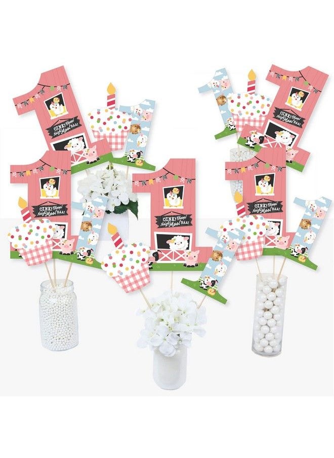 Big Dot of Happiness 1St Birthday Girl Farm Animals Pink Barnyard First Birthday Party Centerpiece Sticks Table Toppers Set Of 15  - Image 2