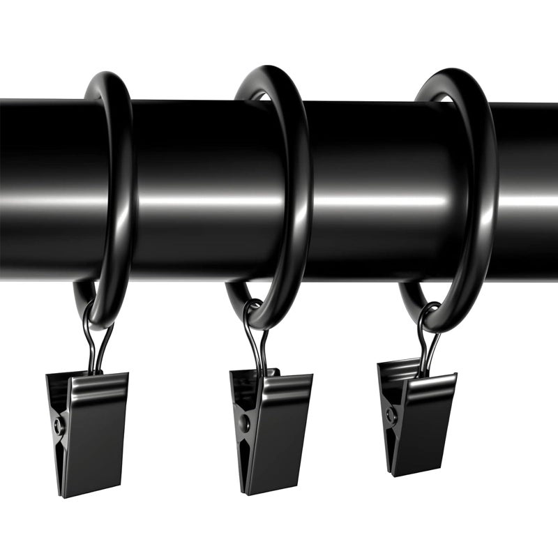 Lansian 20Pack Curtain Rings with Clips Drapery Clips for Curtain Drapery Rings with Clips for Hanging Drapery Drapes Bows 15 inch Interior Diameter Fits up to 1 14 in Curtain Rod Vintage Black