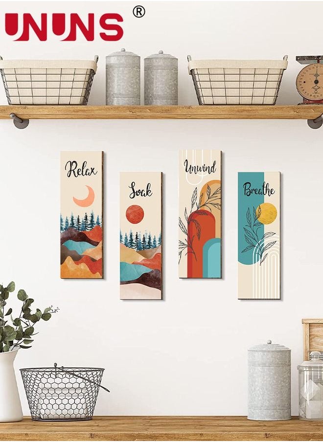 UNUNS - 4 Pieces Flower Pictures Wall Decor,Wooden Framed Decorative Wall Art Painting For Home Cabinets Dining Restaurant,30x10cmx4 - Image 1