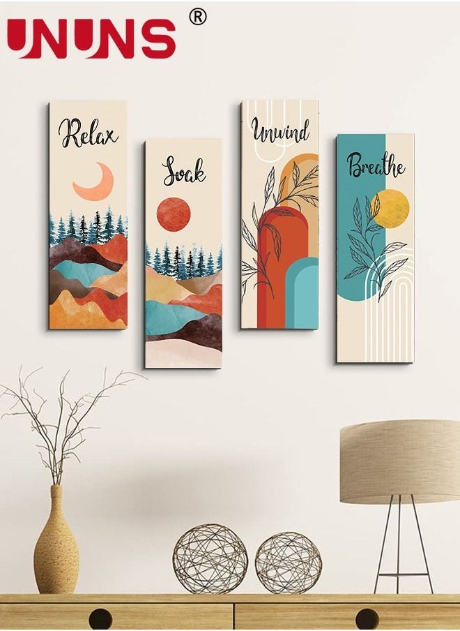 UNUNS - 4 Pieces Flower Pictures Wall Decor,Wooden Framed Decorative Wall Art Painting For Home Cabinets Dining Restaurant,30x10cmx4 - Image 1