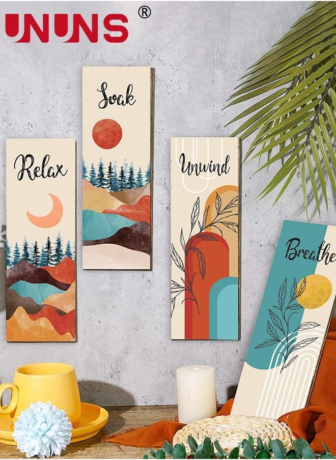 UNUNS - 4 Pieces Flower Pictures Wall Decor,Wooden Framed Decorative Wall Art Painting For Home Cabinets Dining Restaurant,30x10cmx4 - Image 1