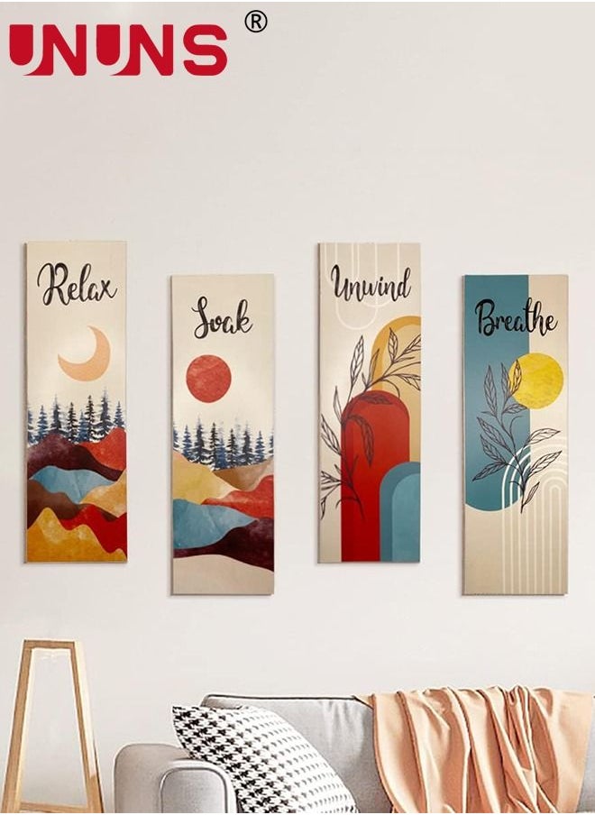 UNUNS - 4 Pieces Flower Pictures Wall Decor,Wooden Framed Decorative Wall Art Painting For Home Cabinets Dining Restaurant,30x10cmx4 - Image 1