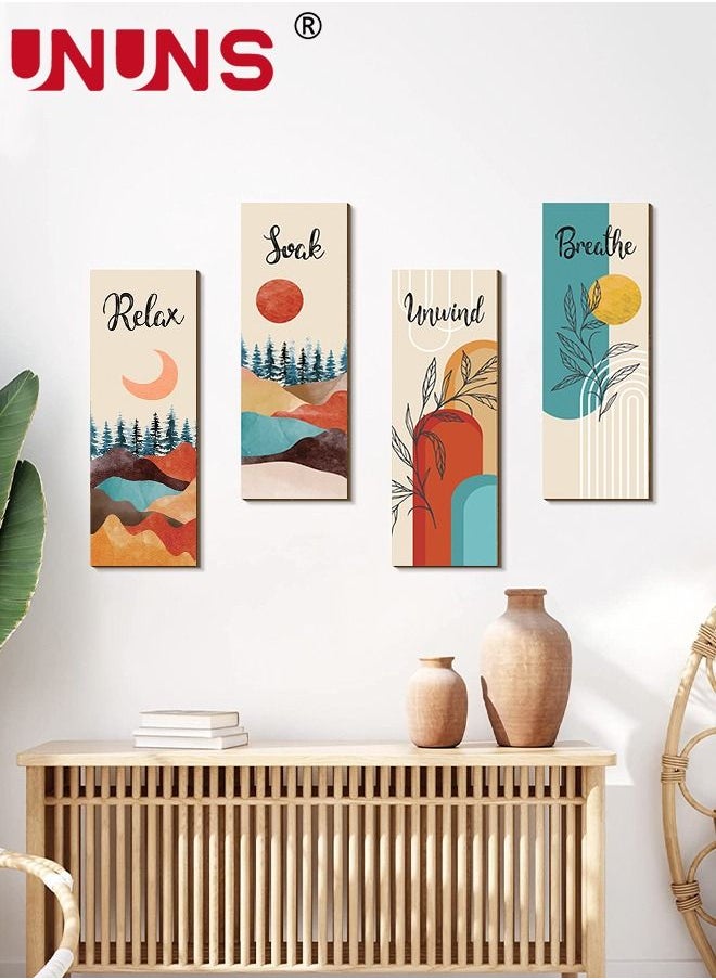 UNUNS - 4 Pieces Flower Pictures Wall Decor,Wooden Framed Decorative Wall Art Painting For Home Cabinets Dining Restaurant,30x10cmx4 - Image 1