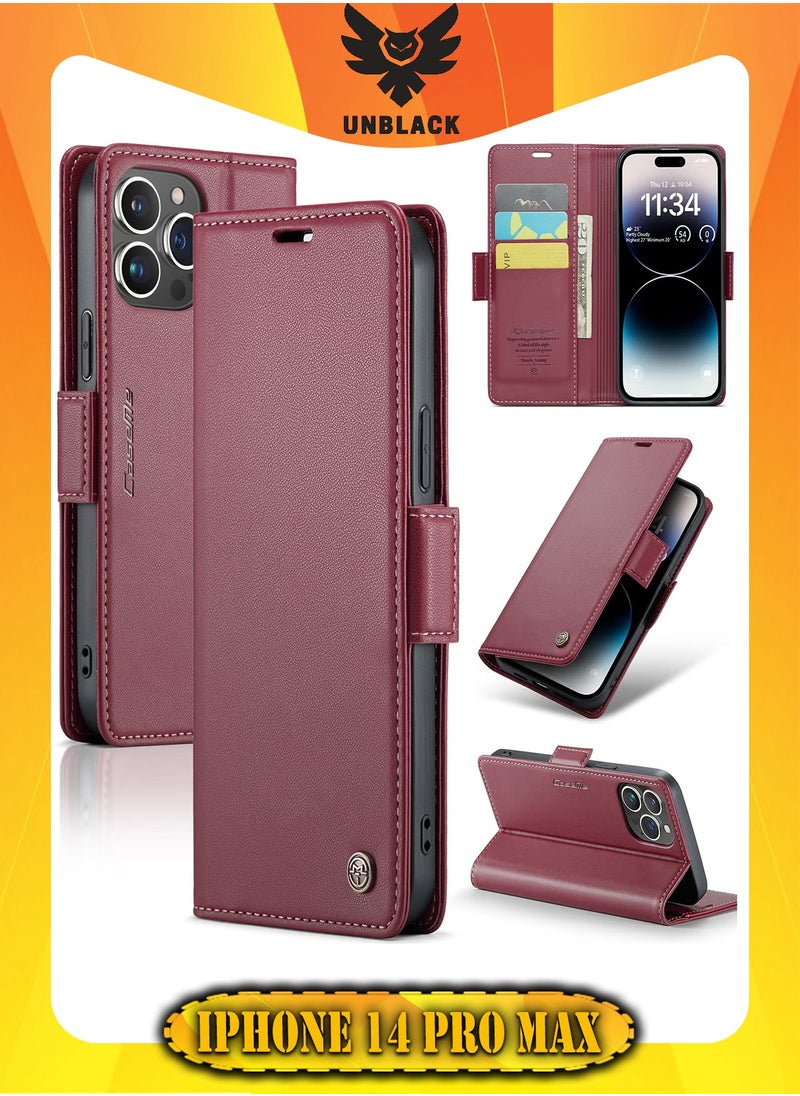 CaseMe - Flip Wallet Case For Apple iPhone 14 Pro Max, [RFID Blocking] PU Leather Wallet Flip Folio Case with Card Holder Kickstand Shockproof Phone Cover (Red) - Image 1