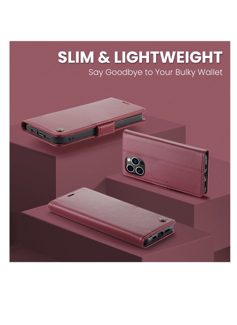 CaseMe - Flip Wallet Case For Apple iPhone 14 Pro Max, [RFID Blocking] PU Leather Wallet Flip Folio Case with Card Holder Kickstand Shockproof Phone Cover (Red) - Image 1