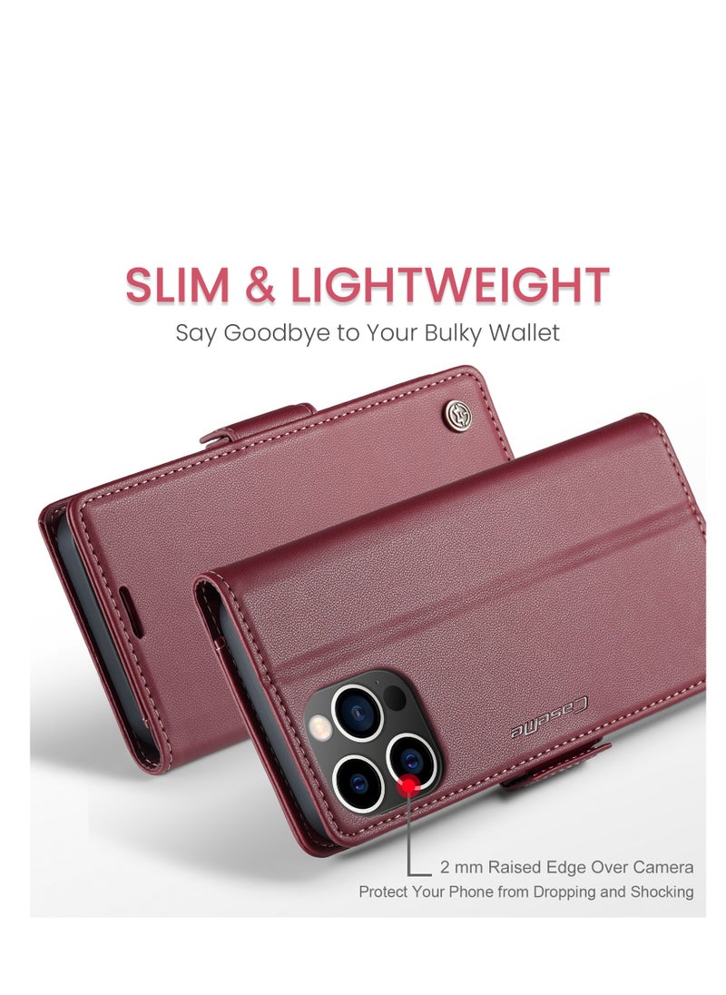 CaseMe - Flip Wallet Case For Apple iPhone 14 Pro Max, [RFID Blocking] PU Leather Wallet Flip Folio Case with Card Holder Kickstand Shockproof Phone Cover (Red) - Image 1