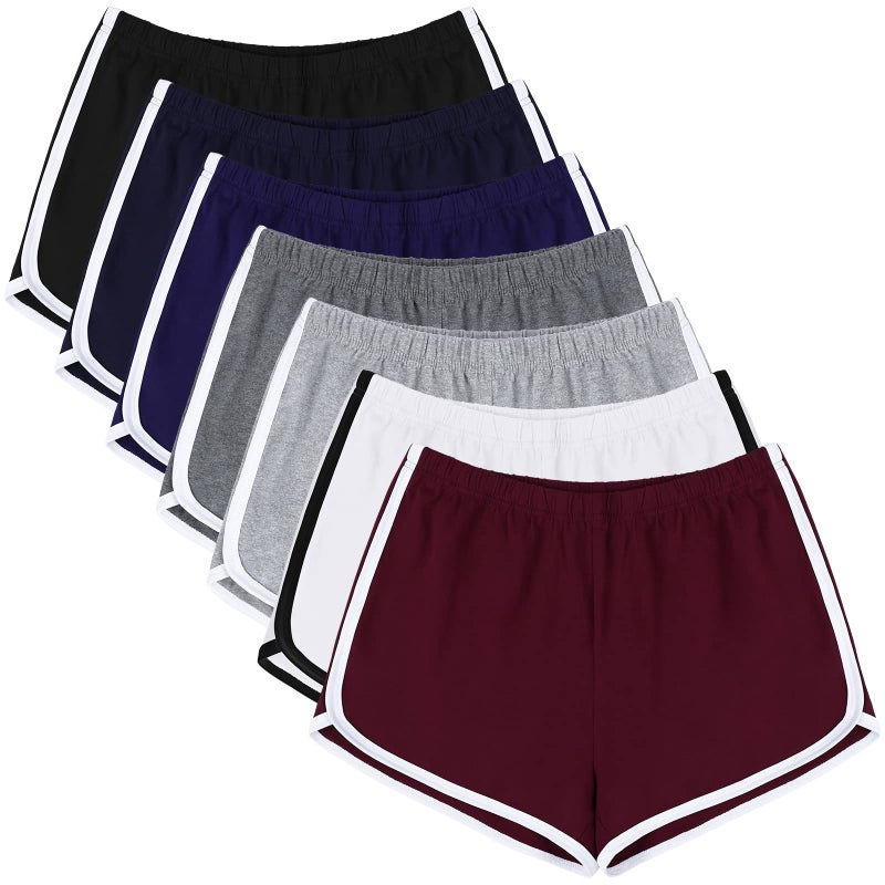 URATOT 7 Pack Womens Cotton Shorts, Dolphin Booty Athletic Gym Sports Shorts for Yoga Lounge Running - Image 1