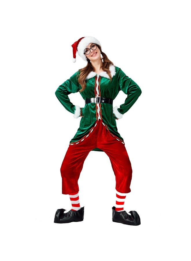 NIBEMINENT Long-sleeved green party Christmas elf outfits for adult male and female couples - Image 1