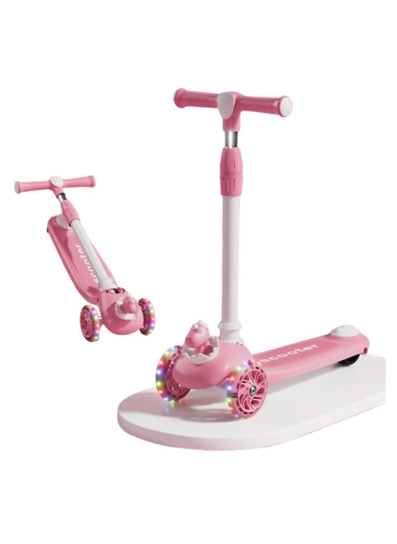 PENG GENERAL 3 Wheel Scooter for Kids Foldable Unbreakable with Music and Lights, Adjustable Height Pink  - Image 1