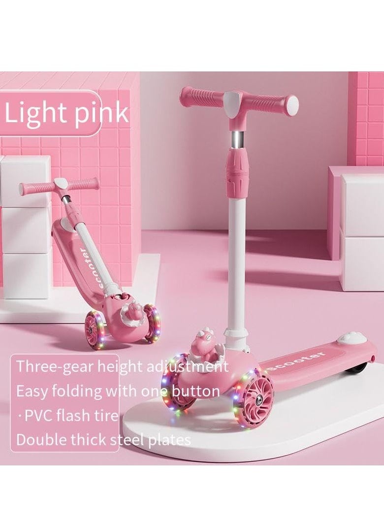 PENG GENERAL 3 Wheel Scooter for Kids Foldable Unbreakable with Music and Lights, Adjustable Height Pink  - Image 2
