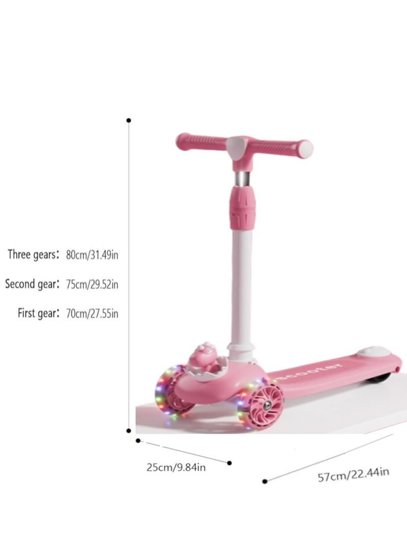 PENG GENERAL 3 Wheel Scooter for Kids Foldable Unbreakable with Music and Lights, Adjustable Height Pink  - Image 3