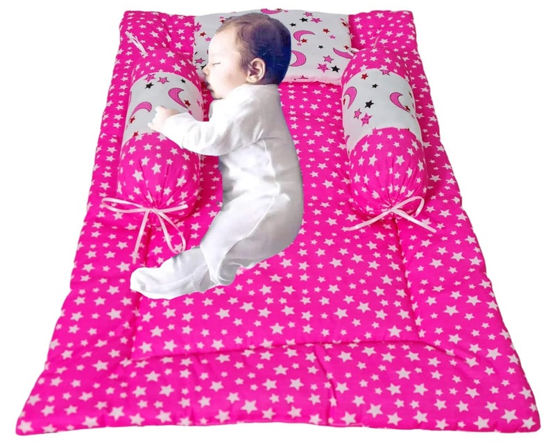 First Kick Gift Pack of Cotton New Born Baby Bedding with 3 Pillow Set Pink, White Set of 1 - Image 4