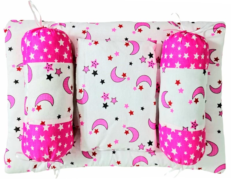 First Kick Gift Pack of Cotton New Born Baby Bedding with 3 Pillow Set Pink, White Set of 1 - Image 5