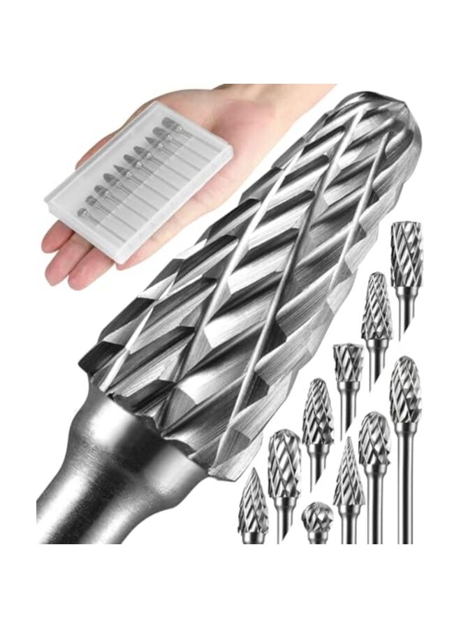10PCS Carbide Burr Set, Compatible with Drill Bits, Rotary Tool Attachment Kits, Files, Drill Bits, File Accessories for Metal, Wood, Stone, Steel, Grinding, Engraving, Cutting - Image 1