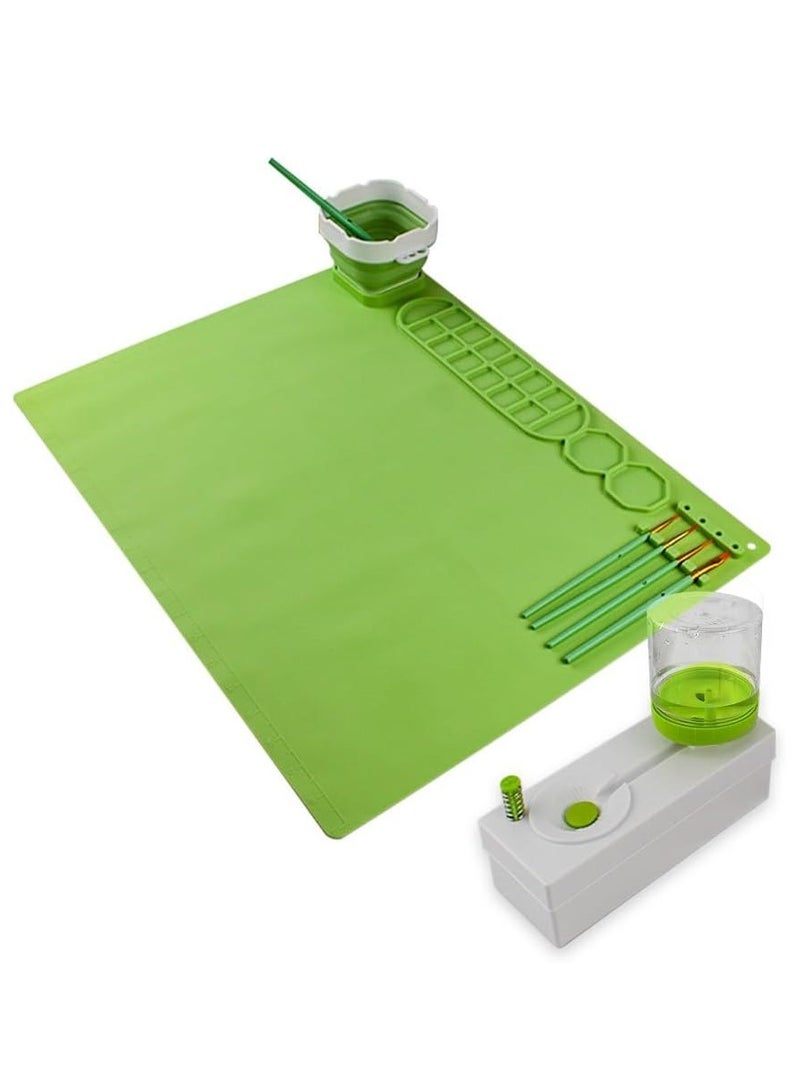 UKR UKR Kids Painting & Drawing Silicone Mat – Non-Stick Craft Mat with Foldable Cup & Paintbrushes | Easy Clean Artist Mat for Kids (Green) - Image 2