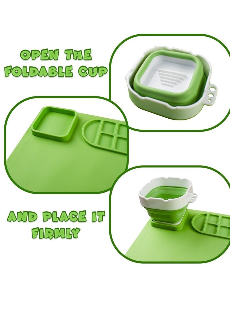 UKR UKR Kids Painting & Drawing Silicone Mat – Non-Stick Craft Mat with Foldable Cup & Paintbrushes | Easy Clean Artist Mat for Kids (Green) - Image 3