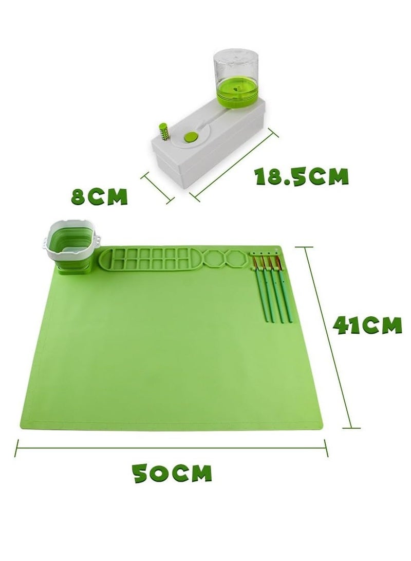 UKR UKR Kids Painting & Drawing Silicone Mat – Non-Stick Craft Mat with Foldable Cup & Paintbrushes | Easy Clean Artist Mat for Kids (Green) - Image 4