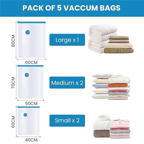 RONFILD Vacuum Compression Storage Bags With Pump5 Pcs Airtight Reusable Packing Bag with Travelling clothes and home BlanketsWinterwear Sealer Bags 2S2M1LSize - Image 4