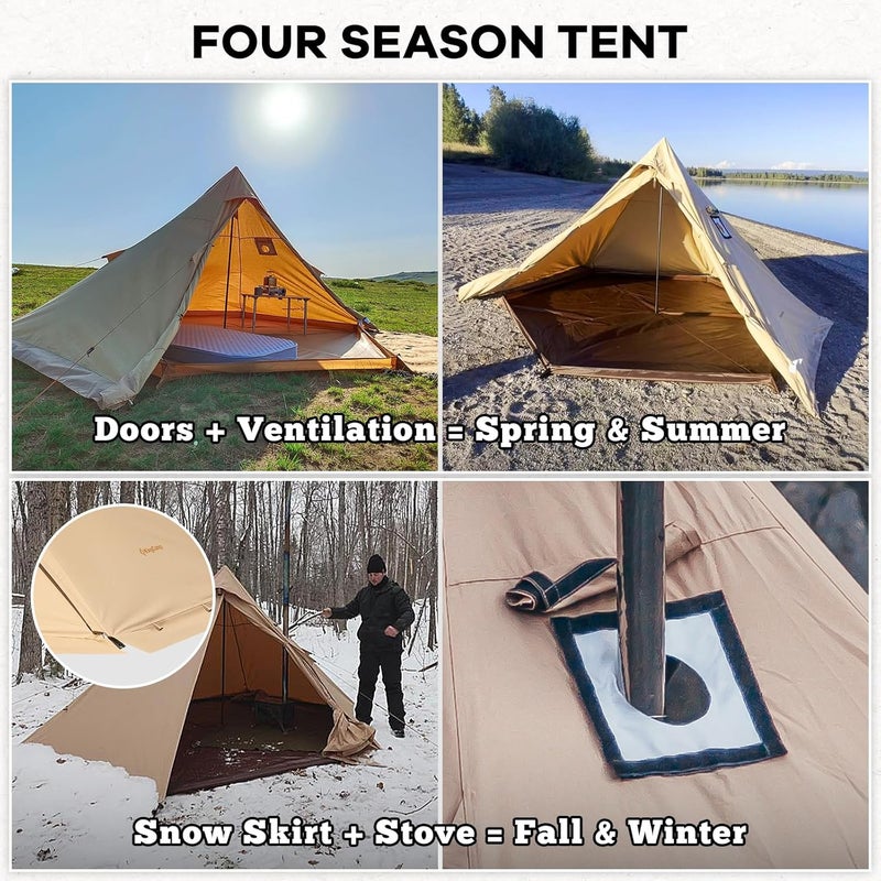 KingCamp Canvas Hot Tent, Lightweight Waterproof & Windproof 4 Season Teepee Hot Tents with Stove Jack for Outdoor Camping - Image 3