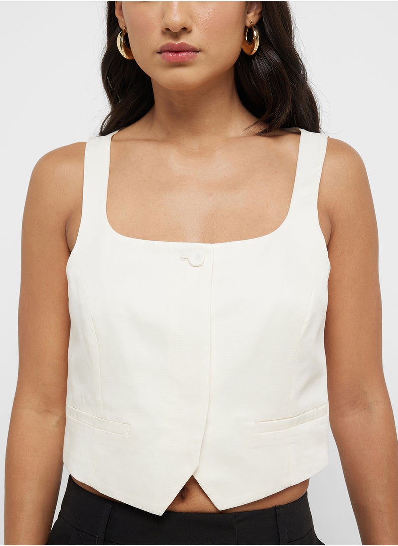 MANGO Linen-Blend Suit Waistcoat  - Image 3