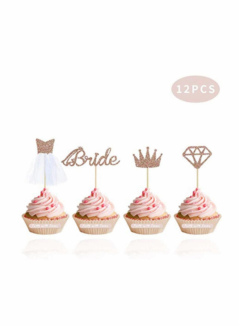 12pcs Rose Gold Diamond Ring Wedding Crown Cupcake Toppers bride to be Cake Topper for Wedding Bridal Shower Birthday Party Decor  - Image 3