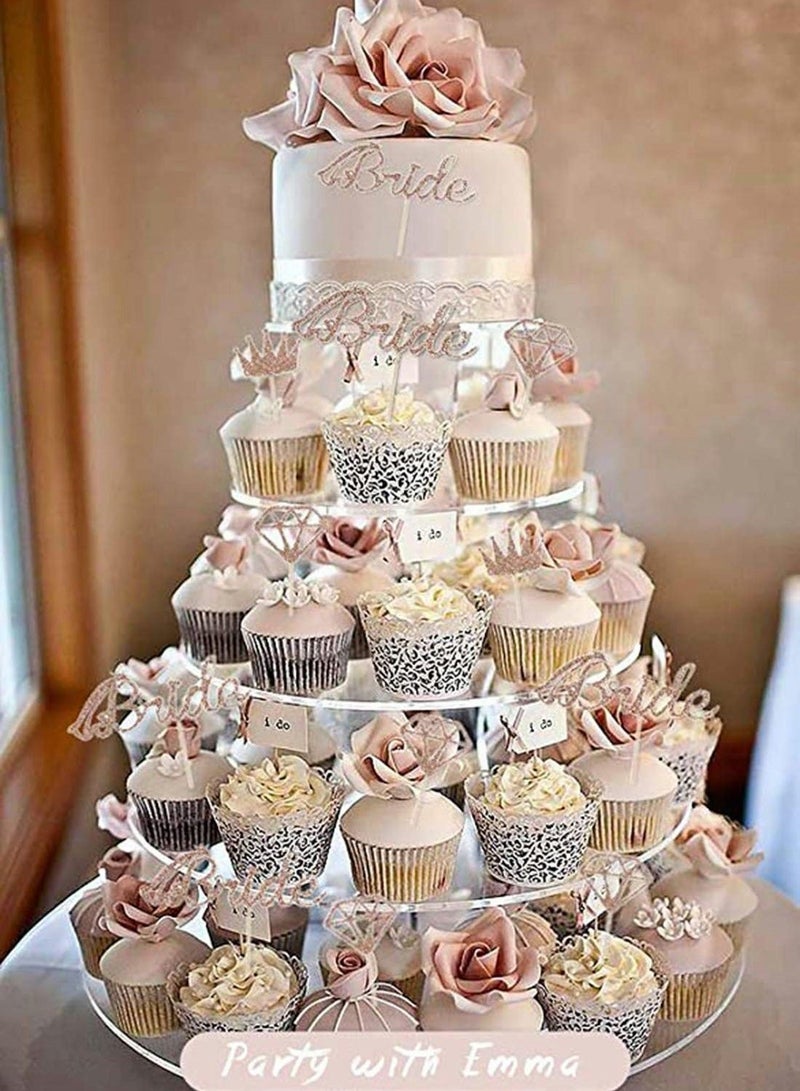 12pcs Rose Gold Diamond Ring Wedding Crown Cupcake Toppers bride to be Cake Topper for Wedding Bridal Shower Birthday Party Decor  - Image 5