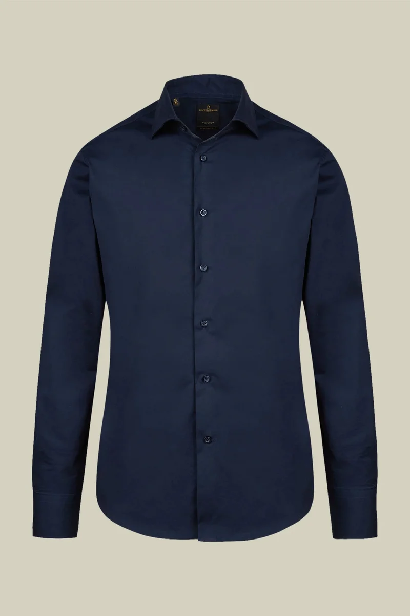 Doppelganger Men's 100% cotton French collar classic shirt stretch slub fabric - Blue