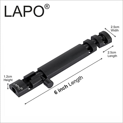 LAPO 2 Pack Premium Aluminum Tower Bolt 6 Inch, Tower Bolt for Main Door and Bathroom, Kundi Door Latch for Bedroom, Chitakni, Tower Bolt for Home,Offices Doors,Windows (Black Finish, Pack of 2) - Image 3