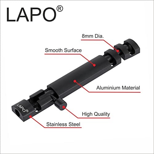 LAPO 2 Pack Premium Aluminum Tower Bolt 6 Inch, Tower Bolt for Main Door and Bathroom, Kundi Door Latch for Bedroom, Chitakni, Tower Bolt for Home,Offices Doors,Windows (Black Finish, Pack of 2) - Image 4