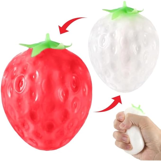 Lonfliness Color Changing Strawberry Squishy Toy Kawaii Strawberry Fidget Sensory Toys Fruit Decompression Toy Stress Relief Squishies Soft Silicone Squeeze Gifts for Adults Party Favors Anxiety Relaxing - Image 2