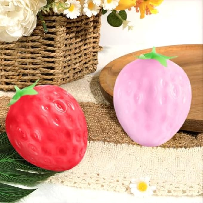 Lonfliness Color Changing Strawberry Squishy Toy Kawaii Strawberry Fidget Sensory Toys Fruit Decompression Toy Stress Relief Squishies Soft Silicone Squeeze Gifts for Adults Party Favors Anxiety Relaxing - Image 3