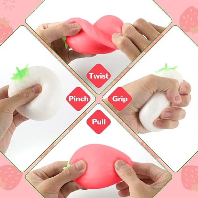 Lonfliness Color Changing Strawberry Squishy Toy Kawaii Strawberry Fidget Sensory Toys Fruit Decompression Toy Stress Relief Squishies Soft Silicone Squeeze Gifts for Adults Party Favors Anxiety Relaxing - Image 5