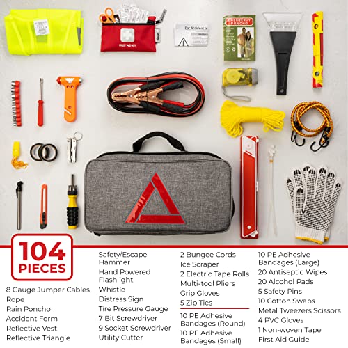 Thrive Emergency Car Kits for Vehicles - Roadside Emergency Car Kit (104 Pieces) - Car Kits for Emergency - Roadside Car Kit with Jumper Cables and Mini First Aid Kit - Gray Bag - Image 2