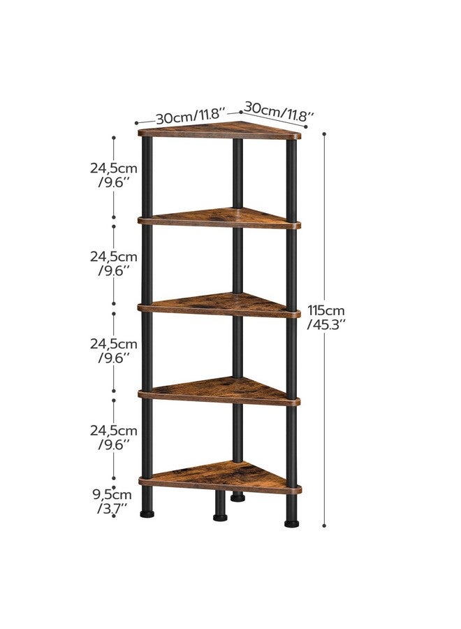 HOOBRO HOOBRO Corner Shelf Stand, Industrial 5-Tier Corner Bookshelf with Metal Frame, Plant Display Shelf, Small Bookcase for Small Spaces, Bedroom, Living Room, Rustic Brown BF33CJ01  - Image 2