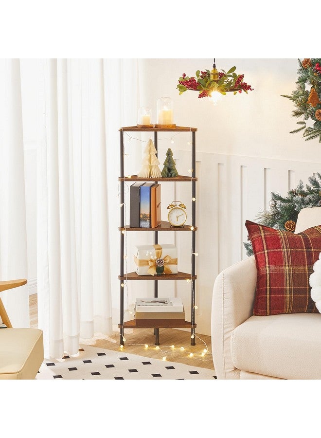 HOOBRO HOOBRO Corner Shelf Stand, Industrial 5-Tier Corner Bookshelf with Metal Frame, Plant Display Shelf, Small Bookcase for Small Spaces, Bedroom, Living Room, Rustic Brown BF33CJ01  - Image 1