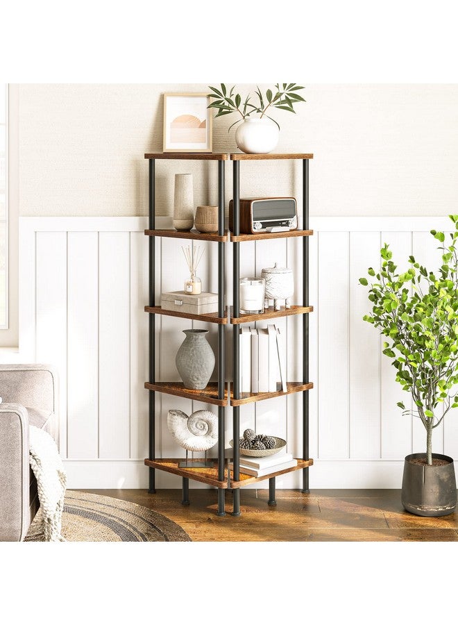 HOOBRO HOOBRO Corner Shelf Stand, Industrial 5-Tier Corner Bookshelf with Metal Frame, Plant Display Shelf, Small Bookcase for Small Spaces, Bedroom, Living Room, Rustic Brown BF33CJ01  - Image 3